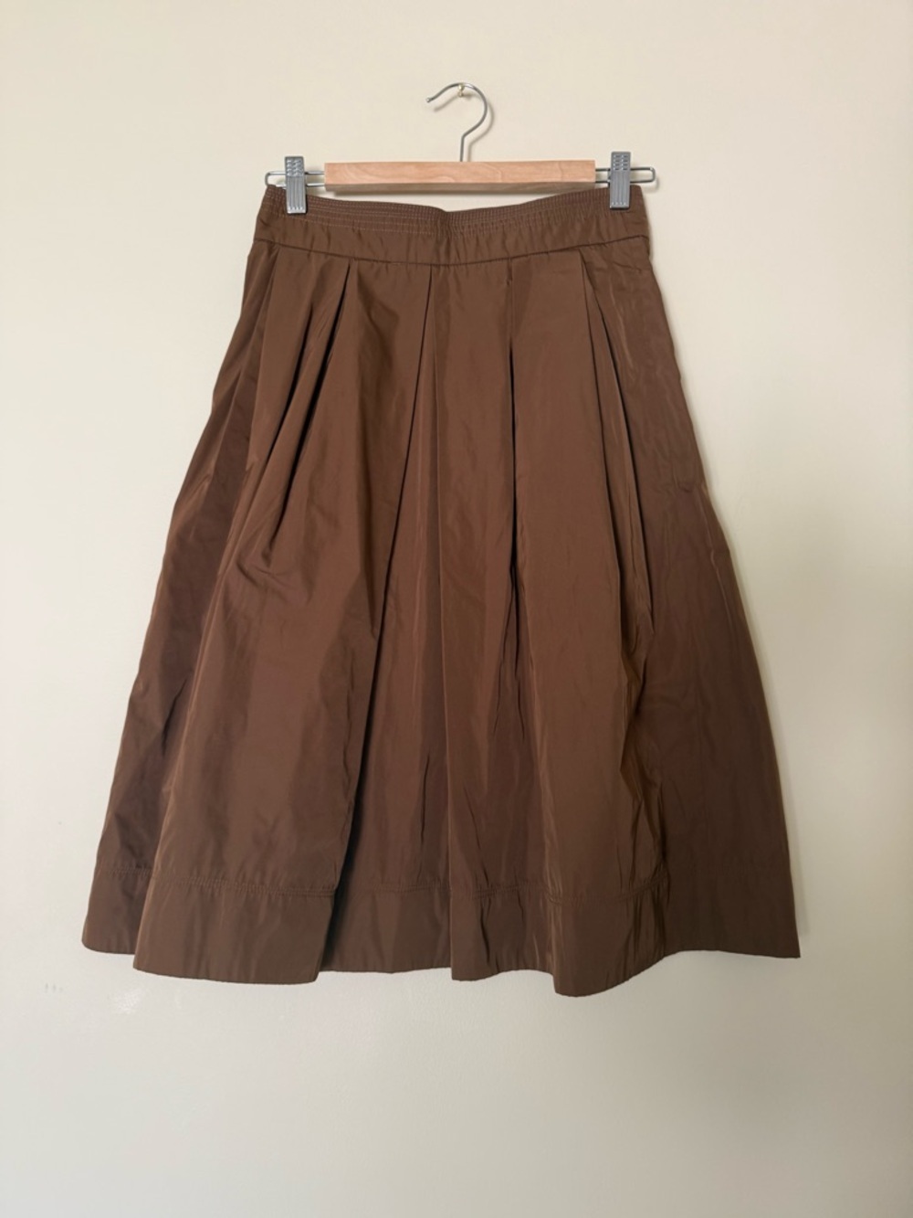 Lisa Baday Elegant A-Line Midi Skirt in Rich Chocolate Brown